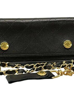 CHANEL Matelasse - Black Leather Other Style Wallet Gold hardware